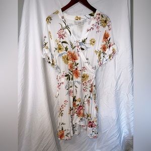 Loft White and Floral Wrap Dress